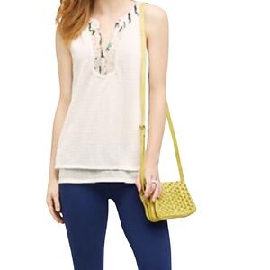 NWT Anthropologie “Tiny” Ivory Crochet Knit Embellished Sleeveless Tiered Top